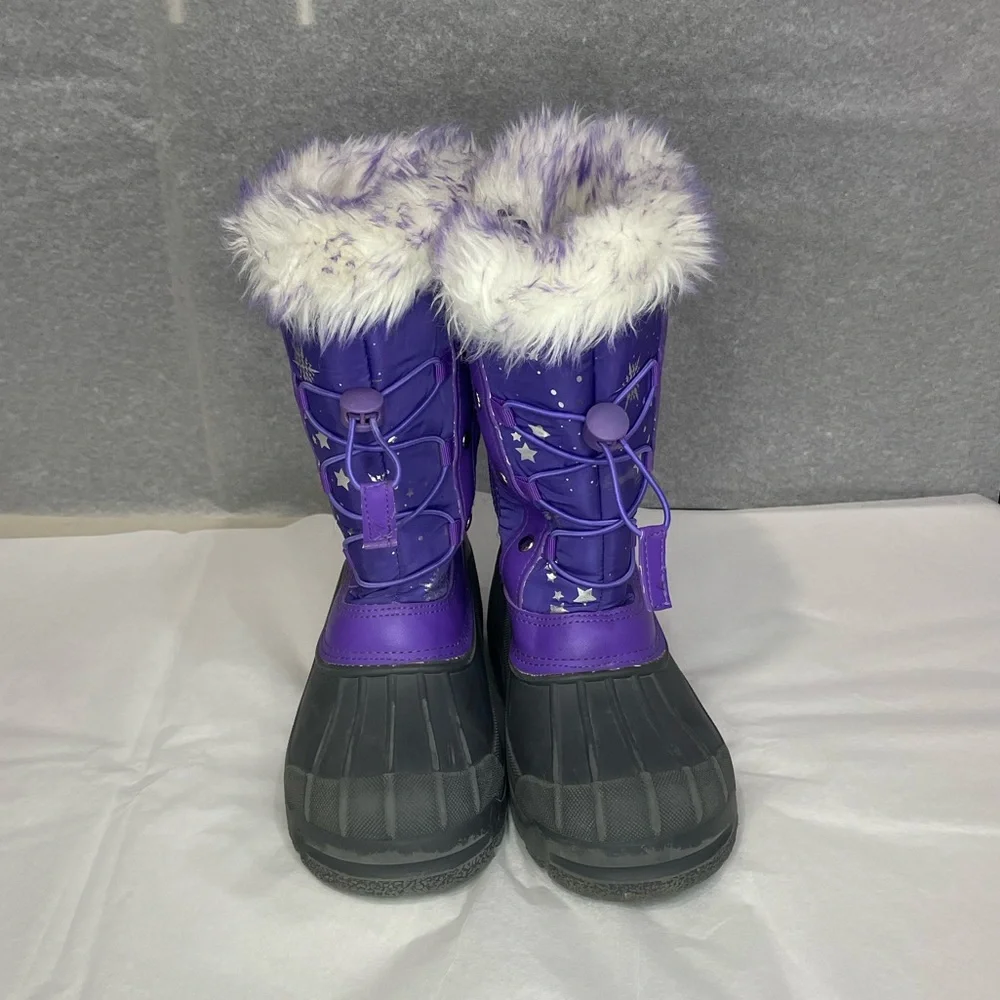 Purple Snowflake Thermolite Kids Snow Winter Rain Boots Fur Lined Size 3